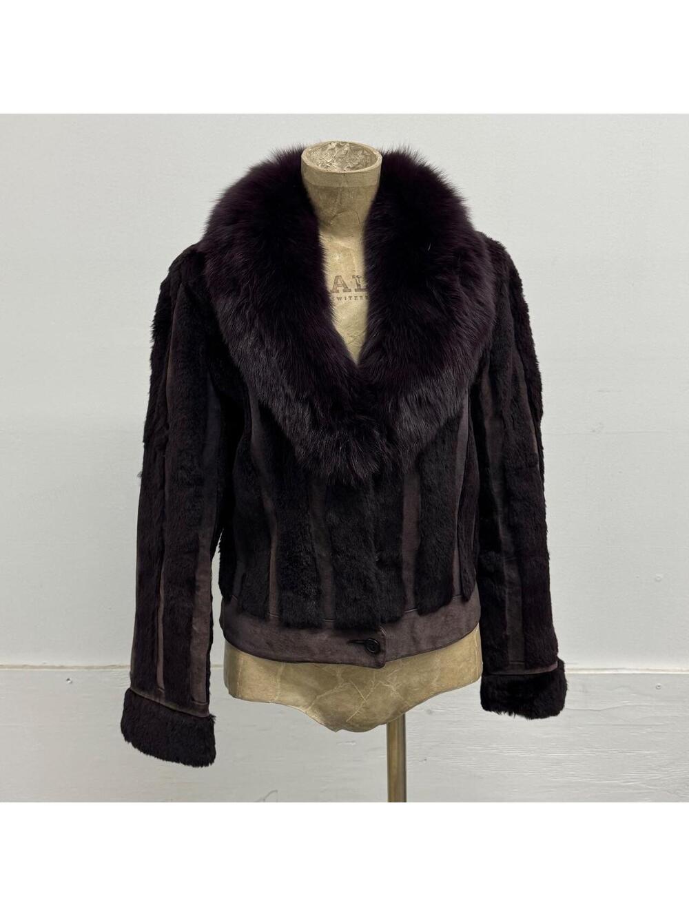 Vintage Y2K Purple-Brown Rabbit & Fox Fur Jacket Coat